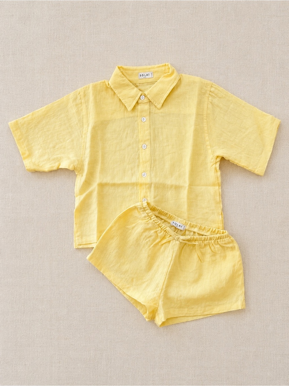 SOLAI the Label Butter Yellow Linen Button-Up Top & Shorts Set 3Y